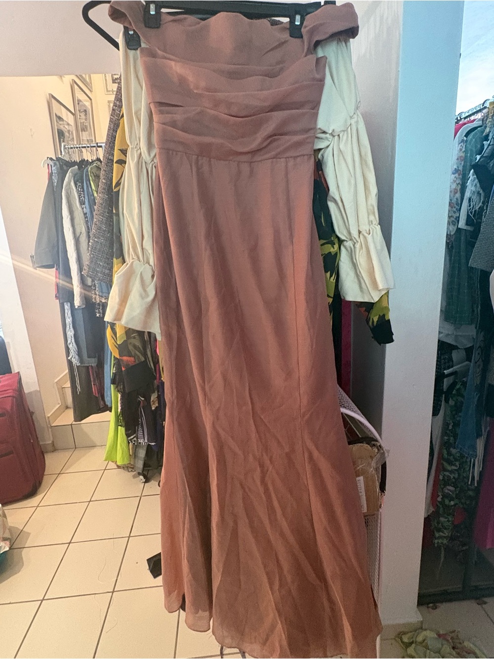 NWT Asos Off-Shoulder Formal Dress in Mauve Pink. Size 4.